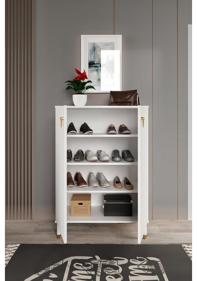 Simple Ayakkabılık Çok Amaçlı Dolap Mutfak Kiler Balkon Beyaz Gold Beyaz