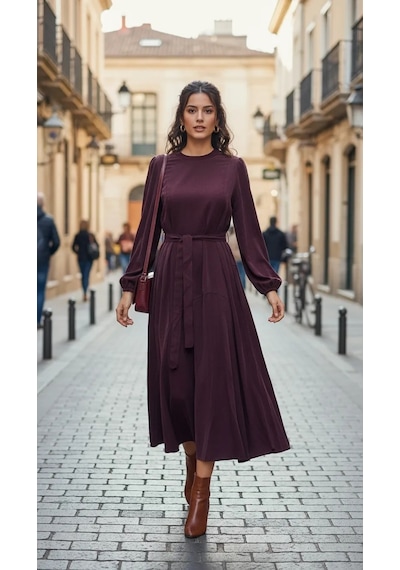 Misswhence 39842 Cupro Elbise Bordo