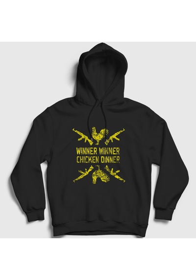 Presmono Unisex Chicken Dinner Pubg Kapüşonlu Sweatshirt Siyah