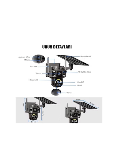 Solar Kamera Wifi V380 Pro Güneş Enerjili 10x Zoom 6mp 2 Lens Alarm Ses Akıllı Wifi Güvenlik Kamera