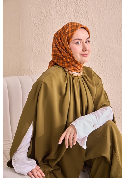 Silk Home Twill İpek Eşarp Ekose Turuncu Çok Renkli