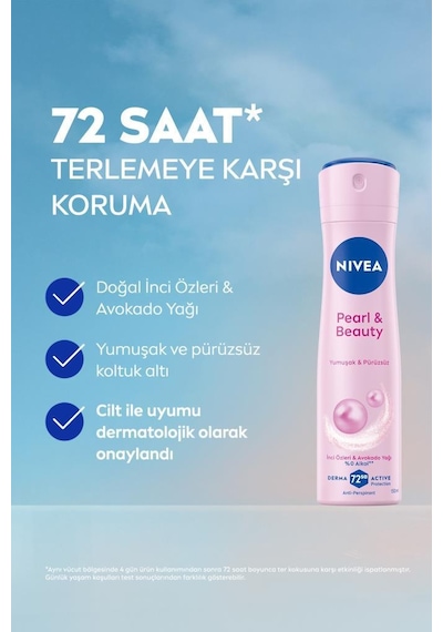 NIVEA Kadın Sprey Deodorant Pearl & Beauty 150 ML, 72 Saat perspirant Koruma, Pürüzsüz Koltuk Altı