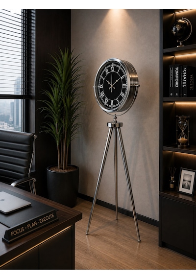 Büro Ev Ofis Dekoru İçin 150x45cm Krom Metal Imperial Tripod Ayaklı Saat Diğer