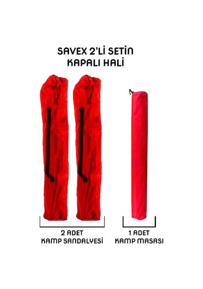 Savex 2'li Bardaklı Katlanabilir Sandalye Ve Masa Seti - Kırmızı Dy.001 Çok Renkli