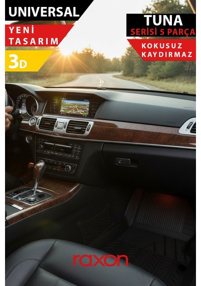 Universal Siyah Tuna Serisi 5 Parça Oto Paspas Seti Dayanıklı, Kaymaz & Kolay Temizlenir