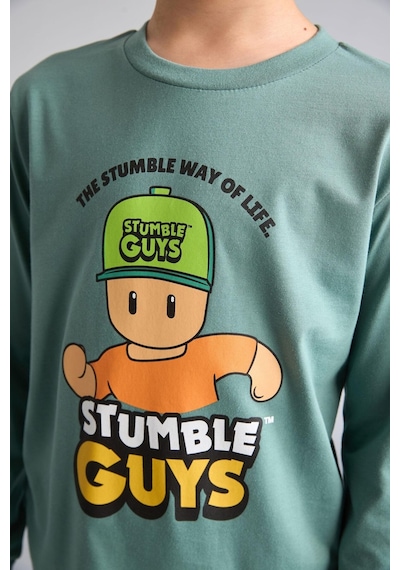 Defacto Stumble Guys Baskılı Bisiklet Yaka Uzun Kollu Üst Elastik Bel Alt 2li Pijama Takımı Erkek Çocuk H6693a826augn757 Yeşil-gn757