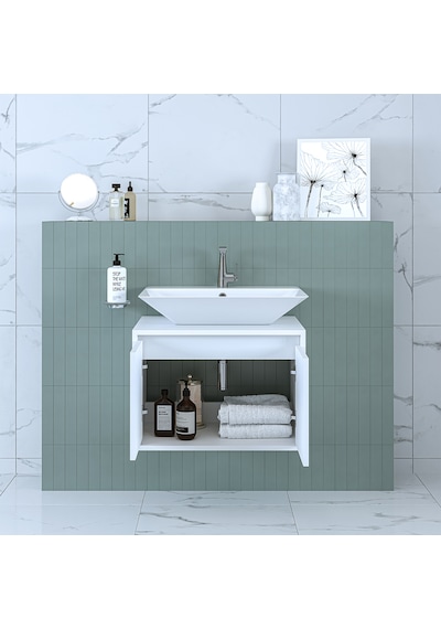 Banos Banyo Roomart Ld7 65 Cm Ayaksız 2 Kapaklı Lavabolu Mat Beya Mat Beyaz