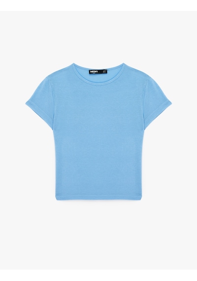 Koton Slim Fit Kısa Kollu Bisiklet Yaka Viskon Spor Tişört Mavi 6sak10346nk