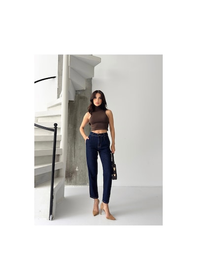 Kene Jeans Kadın Lacivert Ön Pensli Mom Jeans Lacivert