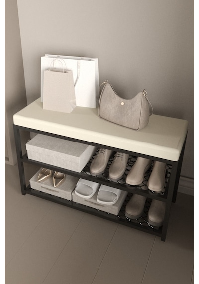 Aju Ayakkabılık Puflu Süngerli Oturaklı Metal Ayakkabı Rafı Modern Vestiyer Baklavalı Metal Tasarım Benc Krem Aju Ayakkabılık Puflu Süngerli Oturaklı Metal Ayakkabı Rafı Modern Vestiyer Baklavalı Metal Tasarım Benc Krem