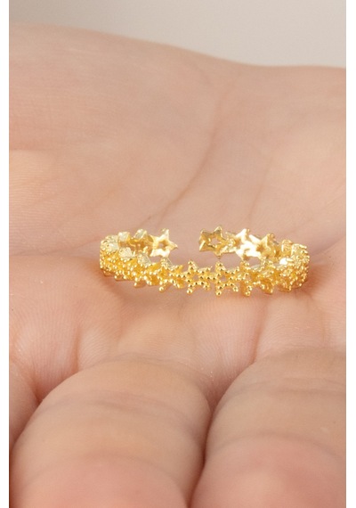 925 Ayar Gümüş Yüzük Altın Yaldızlı Birleşik Yıldız Silsilesi Ayarlamalı Yüzük Barcode Gold