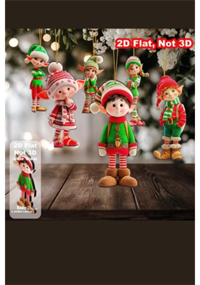 12'li Ahşap Elf Noel Ağacı Süs Seti 2d Düz Baskı Renkli Asma Dekorları / Ev & Parti Dekoru