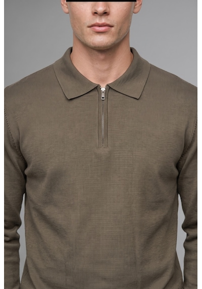 Defacto Standart Fit Yarım Fermuarlı Polo Yaka Triko Basic Kazak H7595ax26aukh82 Haki-kh82