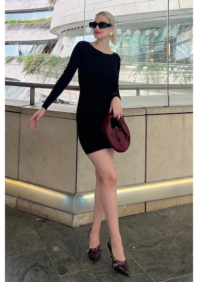 Madmext Siyah Madonna Yaka Mini Elbise Mg2041-siyah Siyah