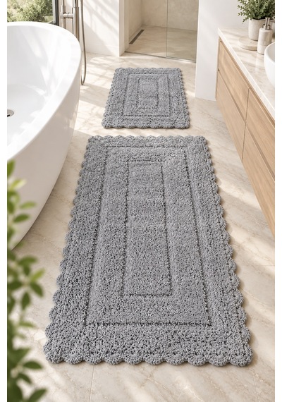 Alanur Bodrum Tufting Cotton Pamuklu El Işi Örgülü 2 Li Paspas 110 gri