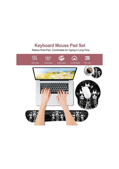 Bilgisayar Mouse Masa Pedi, Dikdörtgen Mouse Pad Bilek Koruyucu Soğuk Zürafalarla Basılmış, Ergonomik Kaymaz Kauç
