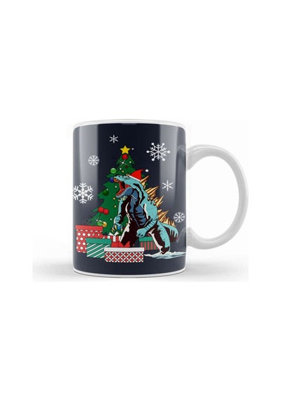 Godzilla Around The Christmas Tree Kupa Bardak Porselen Karışık