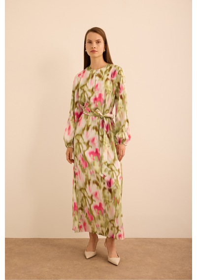 Aker Batik Desenli Elbise Pembe Pembe