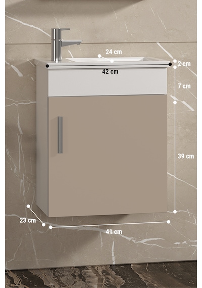 Lale 42x24 Cm Beyaz-selenit Mdf Seramik Lavabolu Asma Banyo Alt Dolabı