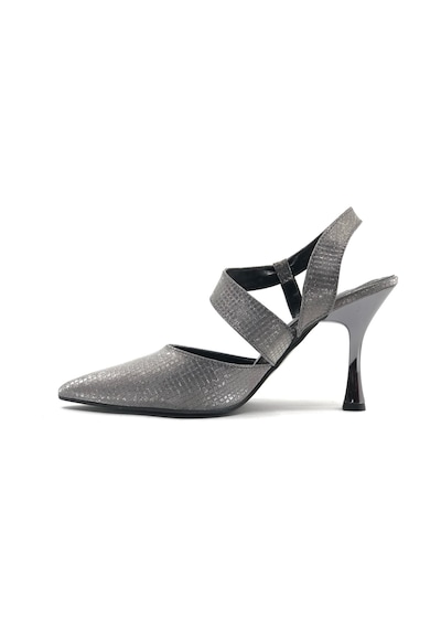 Feles Çapraz Detaylı Arkası Açık Stiletto Kadın Topuklu Ayakkabı PLATIN