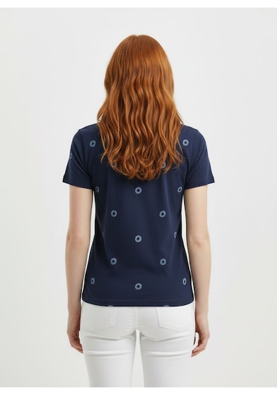 Neden Tekstil Kadın Lacivert Baskılı Yuvarlak Yaka Kısa Kollu T-shirt - Mavi