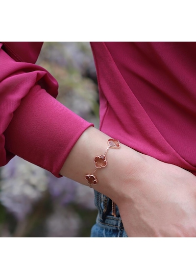 3 İkonik Alhambra Yonca Zultanit Taşlı Rose Gold Kaplama Asansörlü Bileklik Gümüş