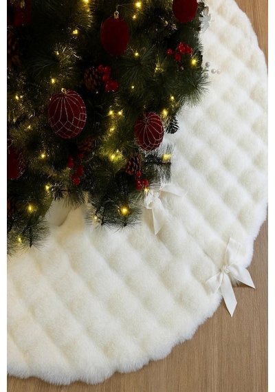 Raschel Home Bubble Beyaz Peluş Kumaş Yılbaşı Halı Altı Kumaş Yılbaşı Ağacı Etek Kumaş Yıkanabilir 100x100 Beyaz