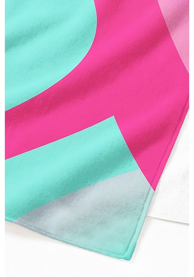 Modern Soyut Geometrik Plaj Havlusu - Fuşya Mint Minimalist Hızlı Kuruyan Mikrofiber Havlu Mat Mercan