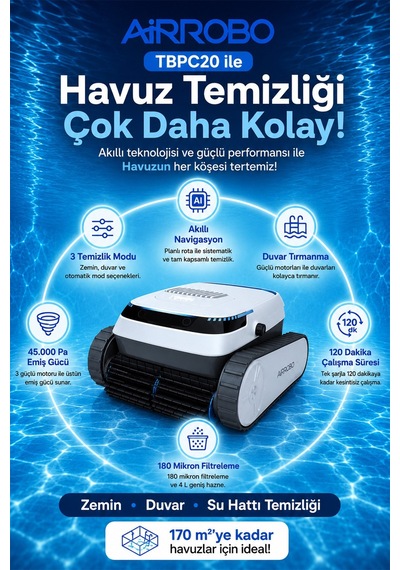 Tbpc20 Kablosuz Akülü Havuz Temizleme Robotu Zemin, Duvar, Su Hattı