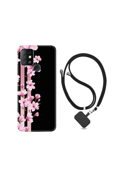 Infinix Hot 8 Kılıf Boyun Askılı Pink Flowers 3 1393