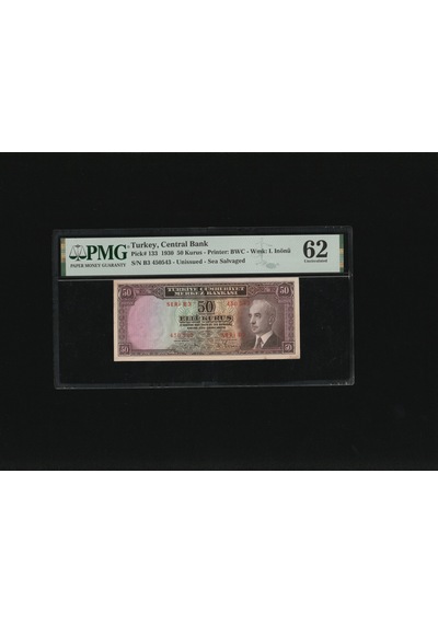 Pmg 62 Unc Çil İnönü Batan Gemi 50 Kuruş P 133 1930 S/n B3 450543/44 2. Ems