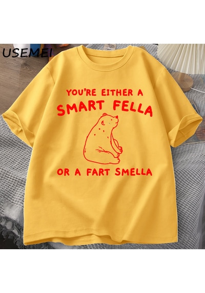 Flood Of Style Eğer Bir Akıllı Adam T Shirt Kadın Erkek Retro Karikatür T-shirt Pamuk Ayı Garip T Shirt Raha Sarı