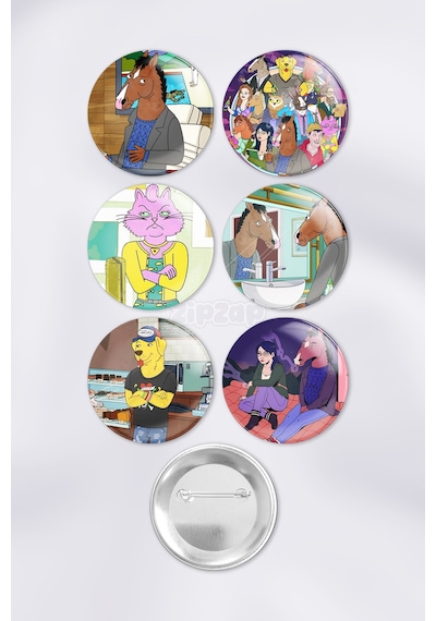 Bojack Horseman Çanta Süsü Rozet İğneli Buton Rozet Seti 6 Adet Altılı