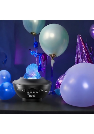 Led Yıldız Bluetooth Hoparlör Usb Projektör Okyanus Dalgası Efektli, 21 Modlu Gece Lambası Siyah