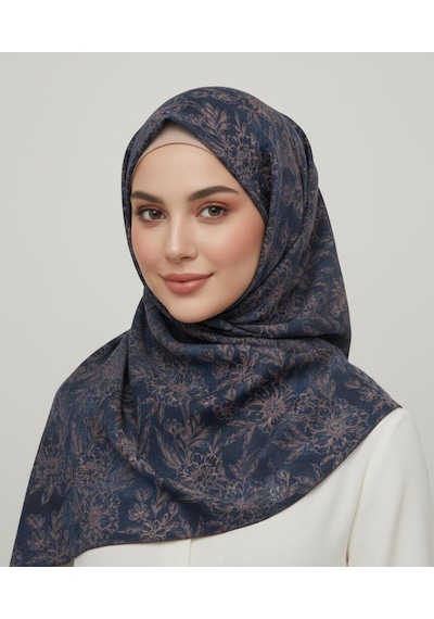 İpekal Mono Organik Pamuk Eşarp - 06248 Lacivert-pudra