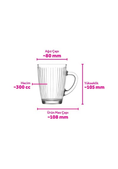 Lav Hestia Cam Kupa 3 Kişilik 300 ml Kulplu (Kahve/Çay Bardağı)