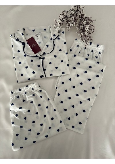 Mh Moony Homewears 3'lü Lacivert Kalp Yumuşacık Pamuklu Pijama Takımı Lacivert Mh Moony Homewears 3'lü Lacivert Kalp Yumuşacık Pamuklu Pijama Takımı Lacivert