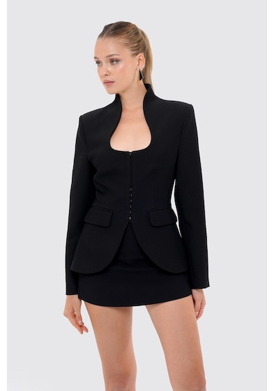Thalure Kadın Siyah Dik Yakalı Fit Blazer