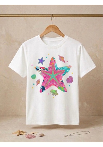 Marine Tema Baskılı Oversize Kompak T-shirt Beyaz