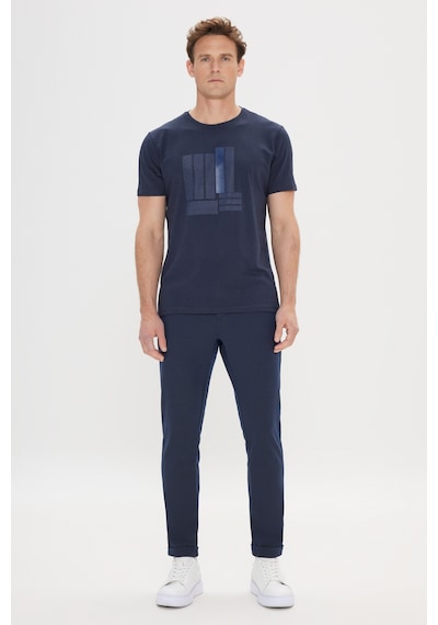 AC&Co / Altınyıldız Classics Erkek Lacı Slim Fit Dar Kesim Pamuklu Esnek Baskılı Bisiklet Yaka Tişört Lacı Lacivert