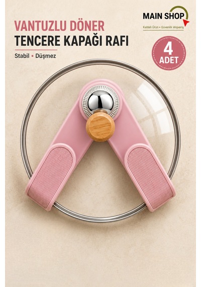 Mainshop Vantuzlu Döner Kapak Tutucu 4 Adet - Delme Gerektirmeyen Mutfak Rafı M-56 Pembe