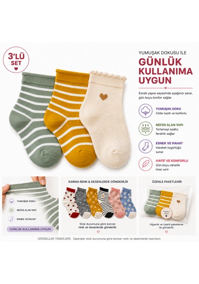 Kadın 3'lü Çorap Seti Karışık Renk 36-40