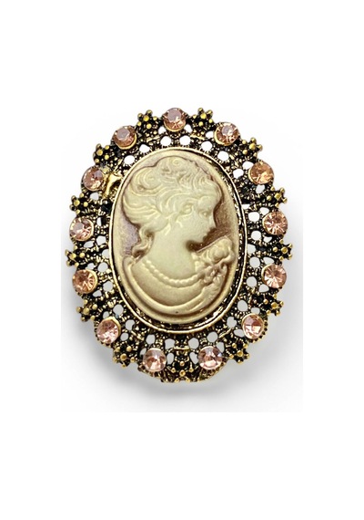 Zirkon Taşlı Altın Renk Vintage Oksideli Tasarım Cameo Kraliçe Broş Çok Renkli