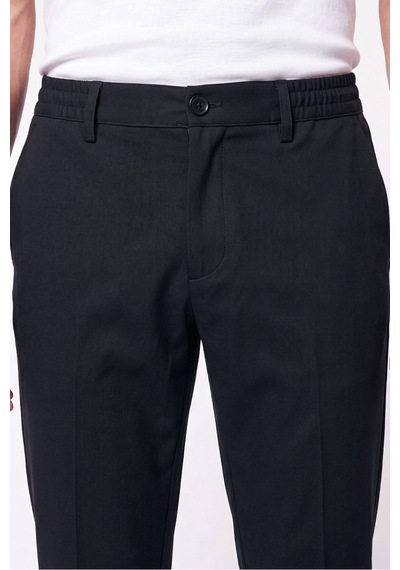 Comfort Fit Beli Lastikli Esnek Pamuk Siyah Jogger Pantolon P 1222