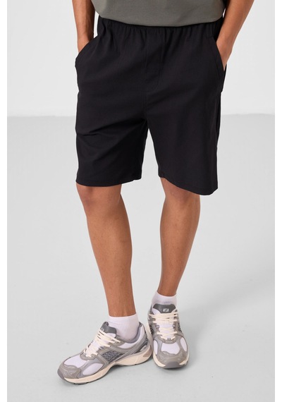 Tommylife Siyah Standart Fit Dokuma Hafif Esnek Chino Erkek Şort - 81292 Siyah
