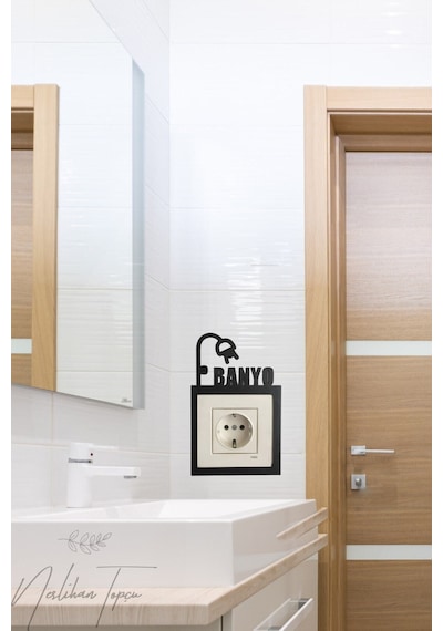 Siyah Ahşap Banyo Priz Çerçevesi - Priz Kenarı Ev Dekorasyon Wc Için Duvar Dekoru Ahşap Siyah