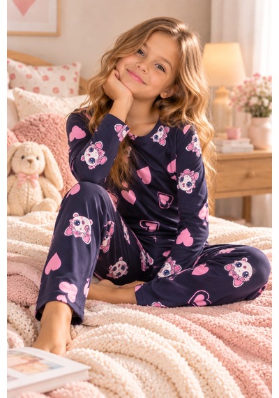 Free Beka Desenli Bisiklet Yaka Süet Kumaş Kız Çocuk Uzun Kollu Pijama Takımı Siyah Free Beka Desenli Bisiklet Yaka Süet Kumaş Kız Çocuk Uzun Kollu Pijama Takımı Siyah