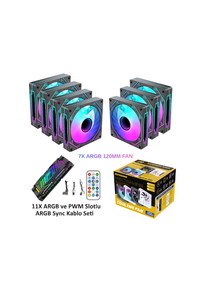 Ng-a120b 7 Adet Infinity Mirror Argb Pwm Kasa Fanı 11x Argb Pwm Slot Kontrolcü Ve Kumanda Siyah