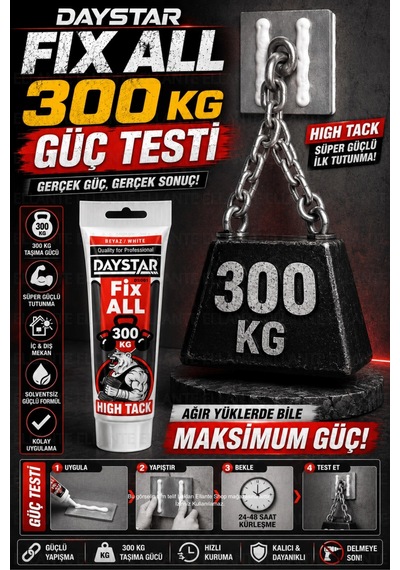 Fix All High Tack 300 Kg Güçlü Yapıştırıcı Beyaz Delmeden Montaj, Ahşap Metal Cam Seramik Pvc Çok Çok Renkli