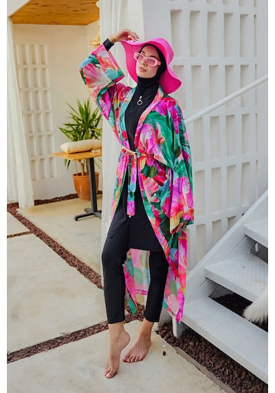 Remsa Mayo Remsa Tesettür Mayo Üzerine Tek Kaftan Kimono Pareo Pembe01 Rp033 Ayşe Pembe01
